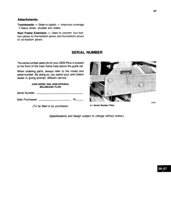 John Deere 2600 Semi-Integral Moldboard Plow Operator’s Manual (OMA46844) Workshop Guide