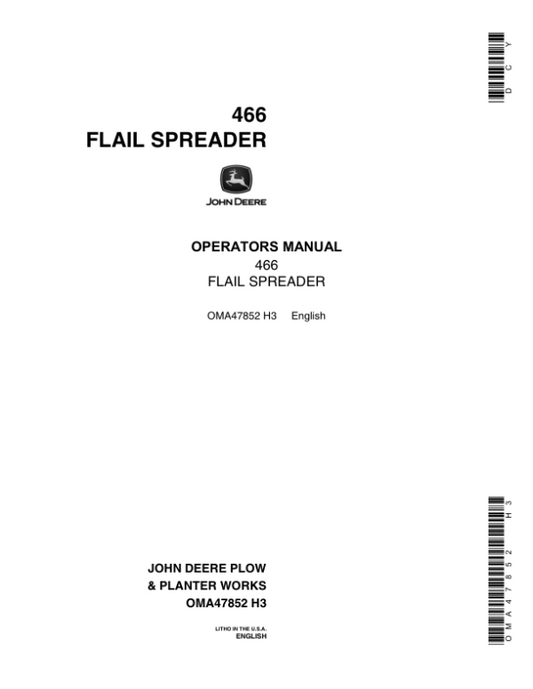John Deere 466 Flail Spreader Operator’s Manual (OMA47852) Workshop Guide