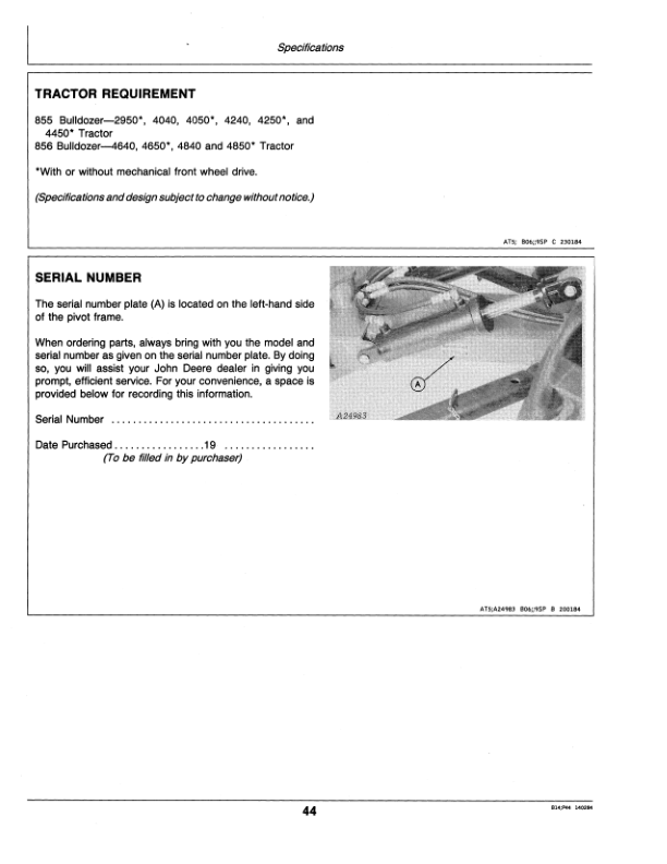 John Deere 855, 856 AG Bulldozers Operator’s Manual (OMA48054) Workshop Guide