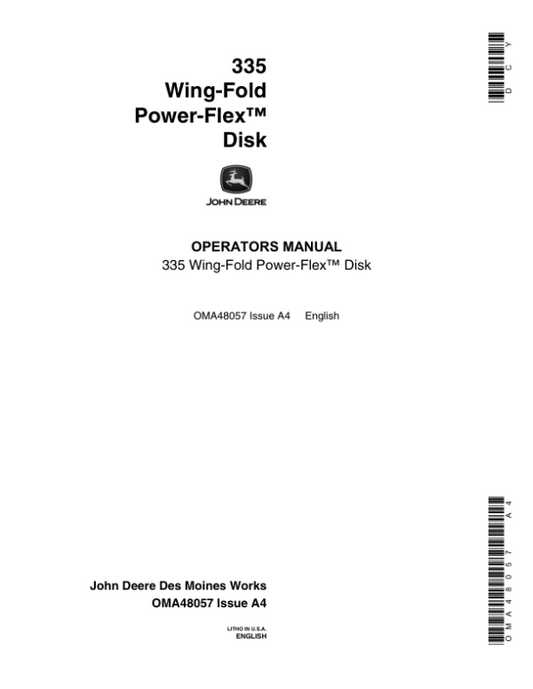 John Deere 335 Wing-Fold Power-Flex Disk Operator’s Manual (OMA48057) Workshop Guide