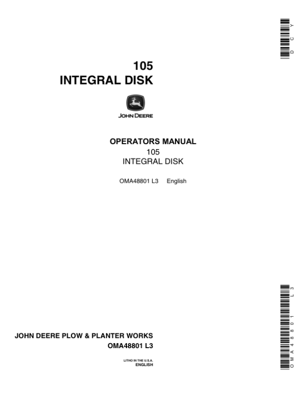 John Deere 105 Integral Disk Operator’s Manual (OMA48801) Workshop Guide