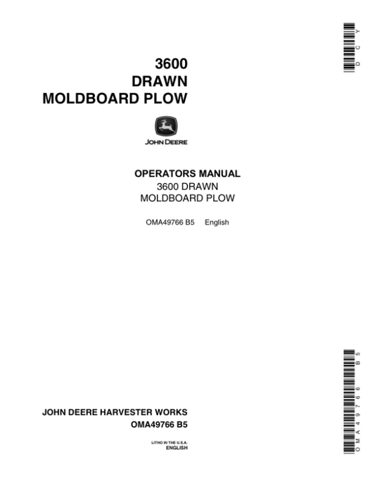 John Deere 3600 Drawn Moldboard Plow Operator’s Manual (OMA49766) Workshop Guide