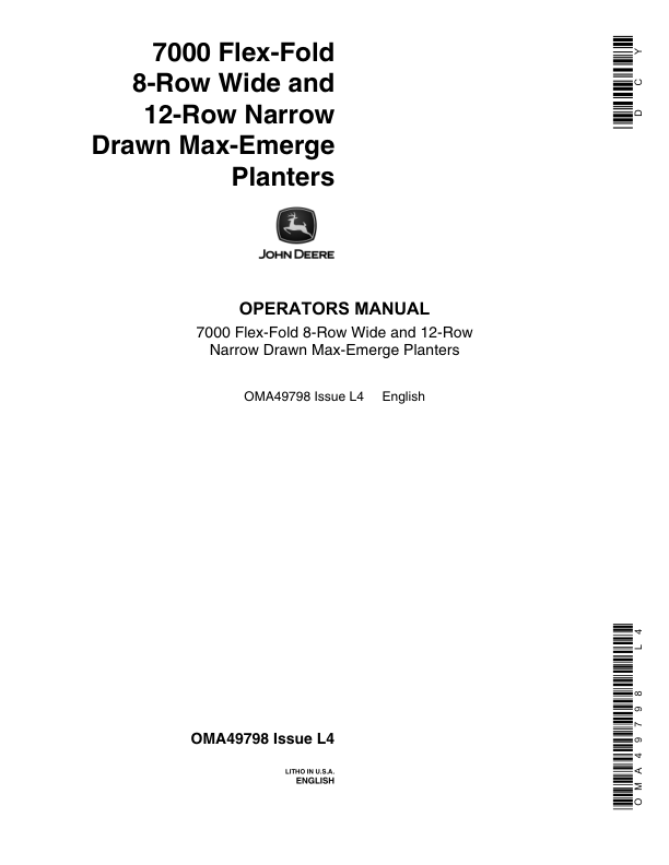 John Deere 7000 Drawn (Flex-Fold) Planters 8RW, 12RN Operator’s Manual (OMA49798) Workshop Guide