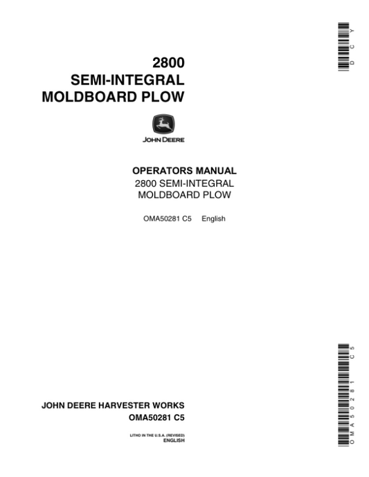 John Deere 2800 Semi-Integral Moldboard Plow Operator’s Manual (OMA50281) Workshop Guide