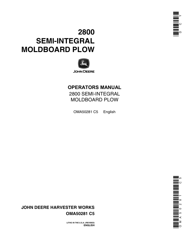 John Deere 2800 Semi-Integral Moldboard Plow Operator’s Manual (OMA50281) Workshop Guide