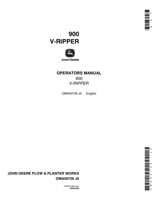 John Deere 900 V-Ripper Operator’s Manual (OMA50726) Workshop Guide