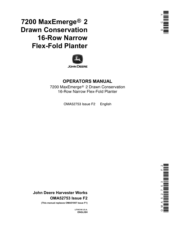 John Deere 7200 Drawn (Flex-Fold) Planter Operator’s Manual (OMA52753) Workshop Guide