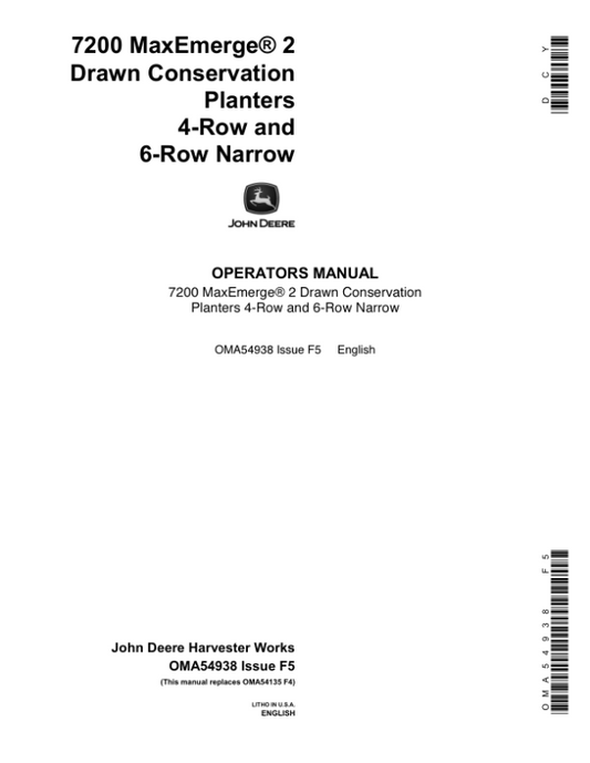 John Deere 7200 MaxEmerge2 Drawn Planters Operator’s Manual (OMA54938) Workshop Guide