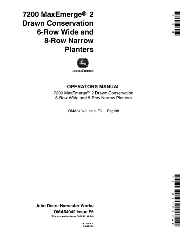 John Deere 7200 MaxEmerge2 Drawn Planter (6RW, 8RN) Operator’s Manual (OMA54942) Workshop Guide