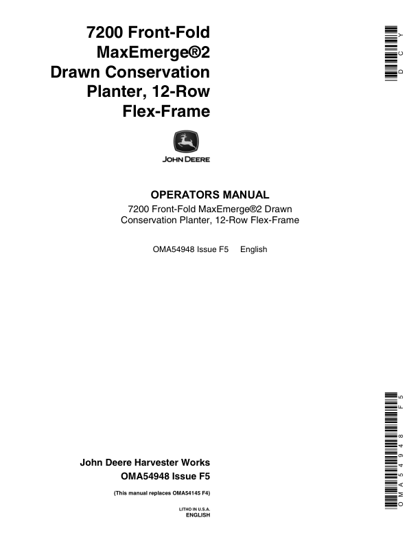 John Deere 7200 MaxEmerge2 Drawn Planters (12RN) Operator’s Manual (OMA54948) Workshop Guide