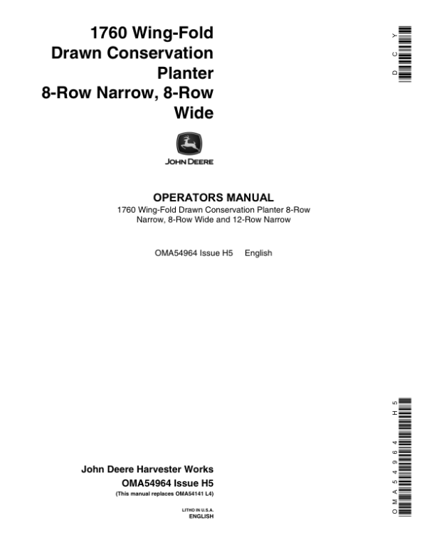 John Deere 1760 Drawn Planters (665101-665999) Operator’s Manual (OMA54964) Workshop Guide