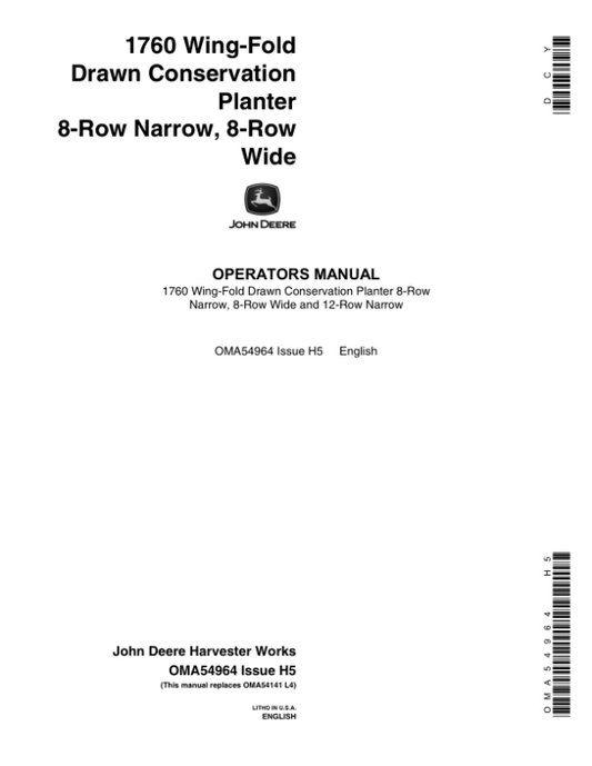 John Deere 1760 Drawn Planters (665101-665999) Operator’s Manual (OMA54964) Workshop Guide