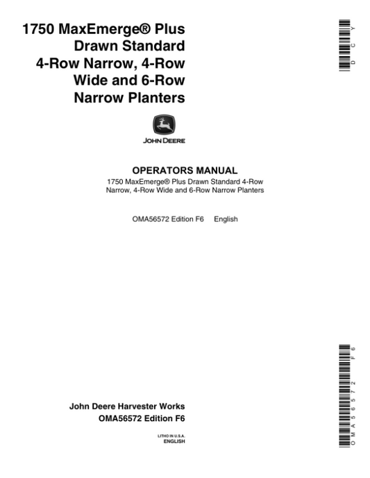 John Deere 1750 4RN&W 6RN STD FRME PLT(670101- Operator’s Manual (OMA56572) Workshop Guide