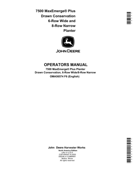 John Deere 1750 MaxEmerge Plus Drawn Conservation 6-Row Wide and8-Row Narrow Planter Operator’s Manual (OMA56574) Workshop Guide