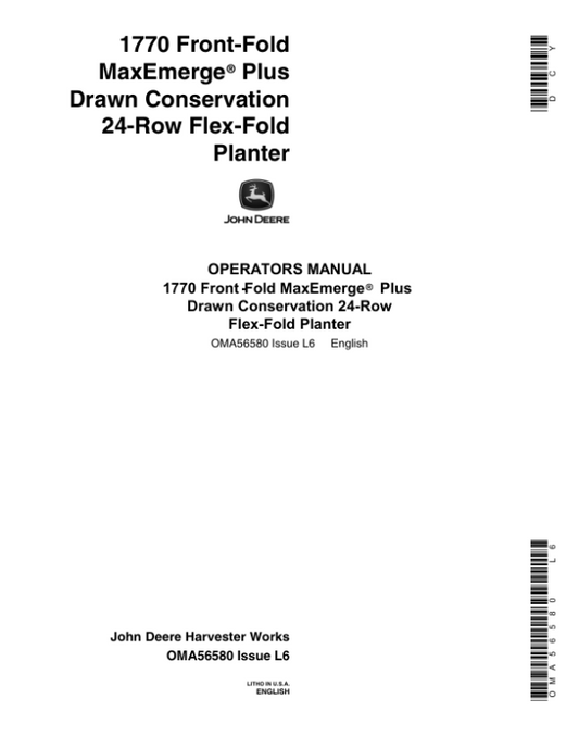 John Deere 1770 Drawn Planters (670101-685100) Operator’s Manual (OMA56580) Workshop Guide
