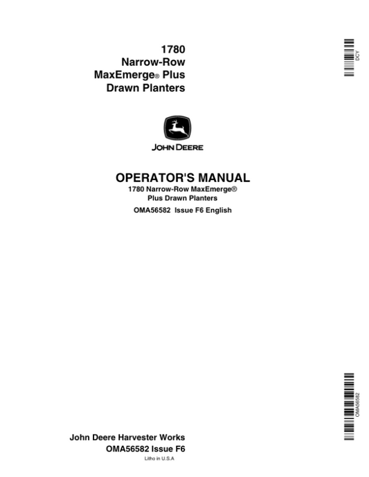 John Deere 1780 Drawn Planter (670101-670999) Operator’s Manual (OMA56582) Workshop Guide