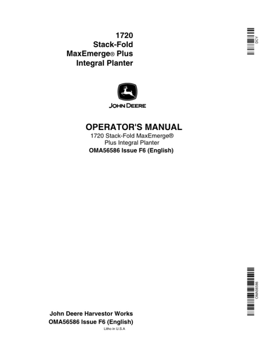 John Deere 1720 Integral Planter (665101-665999) Operator’s Manual (OMA56586) Workshop Guide