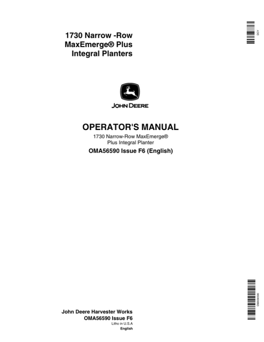 John Deere 1730 Integral Planter (670101-670999) Operator’s Manual (OMA56590) Workshop Guide