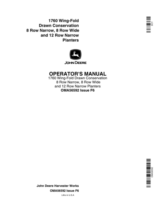 John Deere 1760 Drawn Planter (670101-670999) Operator’s Manual (OMA56592) Workshop Guide