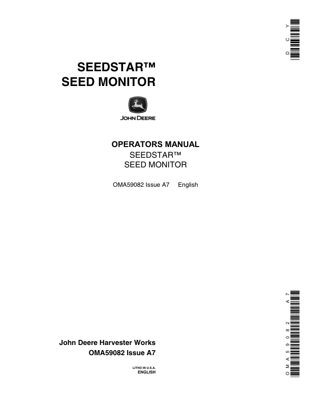 John Deere SeedStar Seed Monitor Operator’s Manual (OMA59082) Workshop Guide