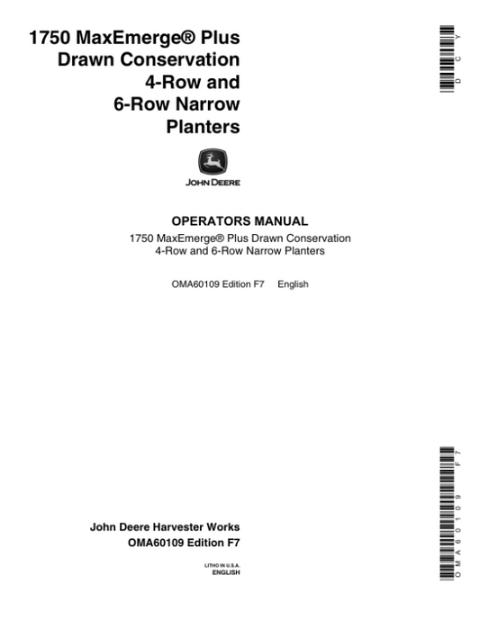 John Deere 1750 Drawn Planter (675101-675999) Verify Row Spacing = (4R – 6RN) Operator’s Manual (OMA60109) Workshop Guide