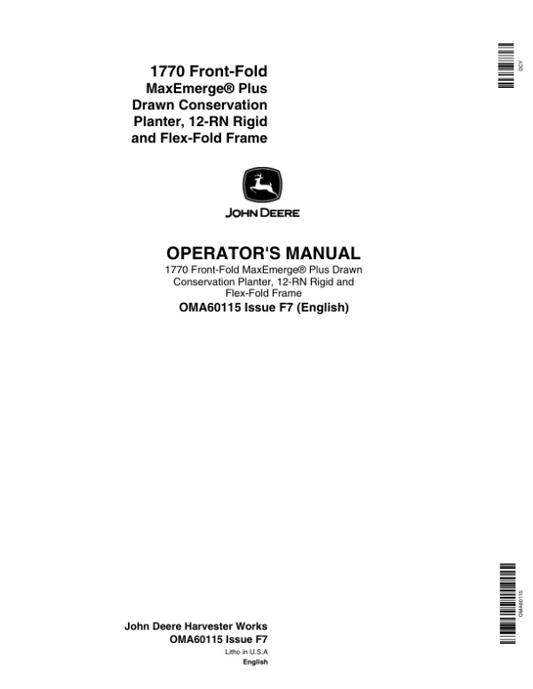 John Deere 1770 Drawn Planters (675101-659999) Operator’s Manual (OMA60115) Workshop Guide