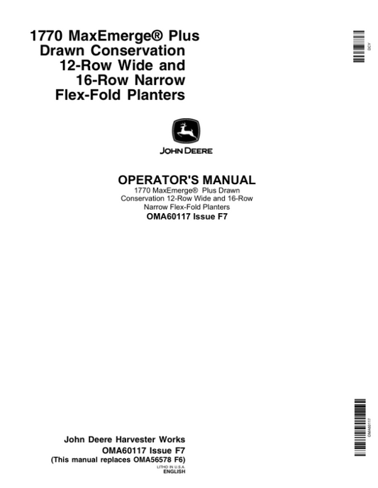 John Deere 1770 Drawn Planters (675101-675999) Operator’s Manual (OMA60117) Workshop Guide