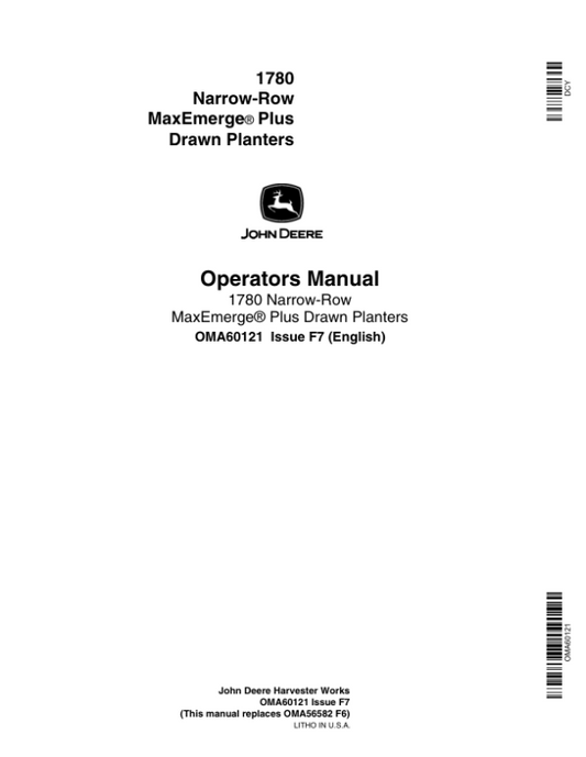 John Deere 1780 Drawn Planter (675101-675999) Operator’s Manual (OMA60121) Workshop Guide