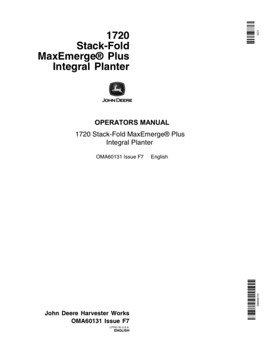 John Deere 1720 Integral Planter (670101-675999) Operator’s Manual (OMA60131) Workshop Guide