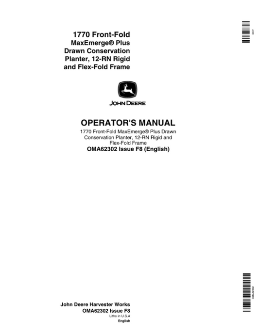John Deere 1770 Drawn Planters (680101-680999) Operator’s Manual (OMA62302) Workshop Guide