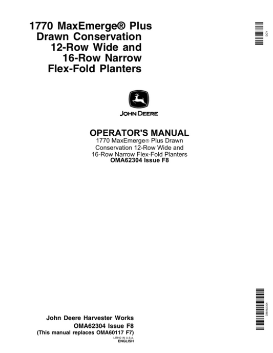 John Deere 1770 Drawn Planters (680101-680999) Operator’s Manual (OMA62304) Workshop Guide