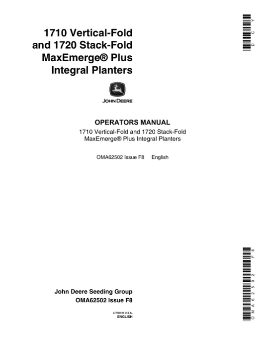 John Deere 1710 & 1720 Integral Planters Operator’s Manual (OMA62502) Workshop Guide