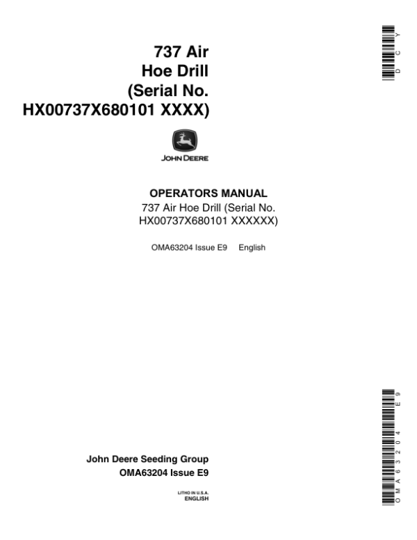 John Deere 737 Air Hoe Drill Operator’s Manual (OMA63204) Workshop Guide