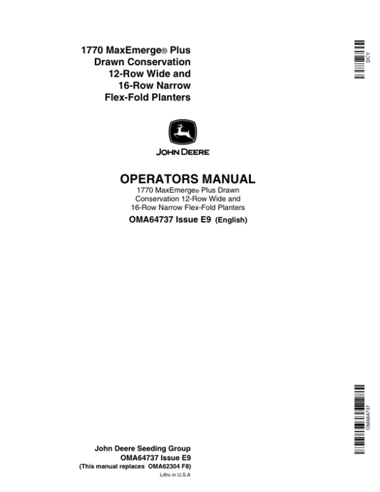 John Deere 1770 Drawn Planters (685101-690999) Operator’s Manual (OMA64737) Workshop Guide