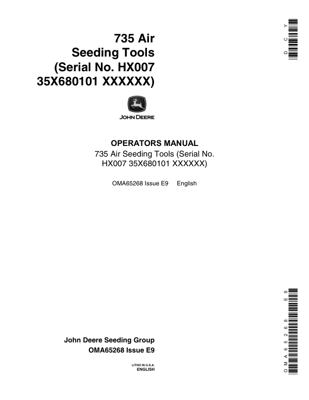 John Deere 735 Air Seeding Tools Operator’s Manual (OMA65268) Workshop Guide