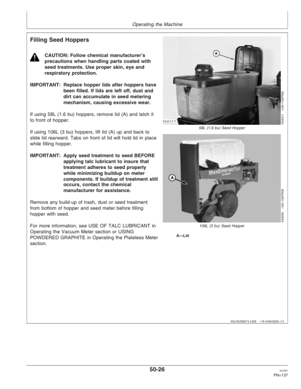 John Deere 1700, 1730 Integral Planters (695101-695999) Operator’s Manual (OMA69662) Workshop Guide