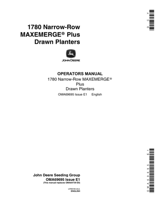 John Deere 1780 Drawn Planter (695101-695999) Operator’s Manual (OMA69695) Workshop Guide