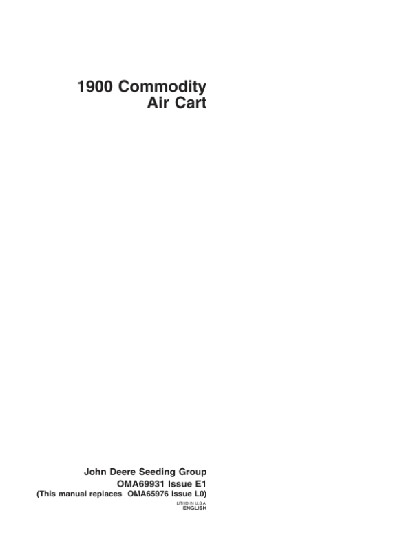 John Deere 1900 Commodity Air Cart North America Operator’s Manual (OMA69931) Workshop Guide
