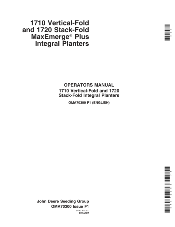 John Deere 1710 & 1720 Integral Planter Operator’s Manual (OMA70300) Workshop Guide