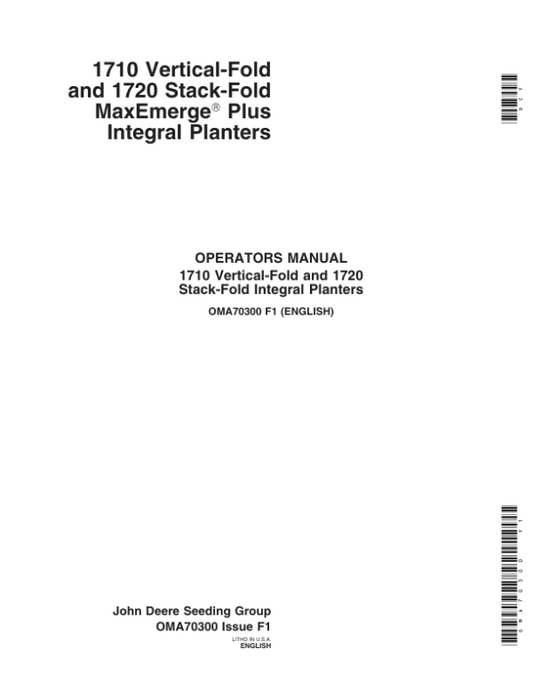 John Deere 1710 & 1720 Integral Planter Operator’s Manual (OMA70300) Workshop Guide