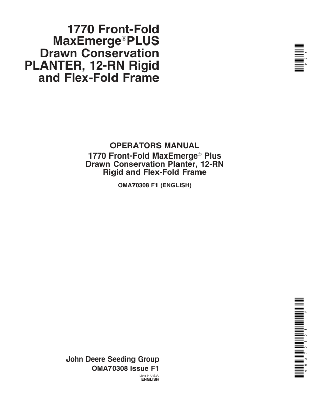 John Deere 1770 Drawn Planter (695101- ) Operator’s Manual (OMA70308) Workshop Guide