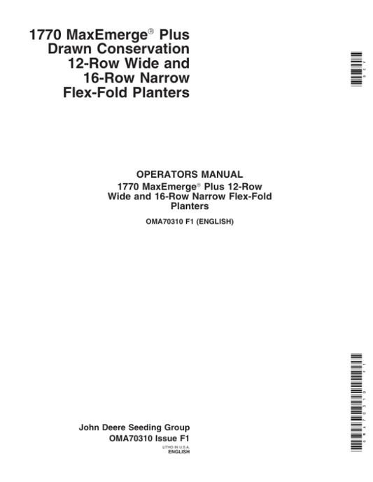 John Deere 1770 Drawn Planters (695101-) Operator’s Manual (OMA70310) Workshop Guide