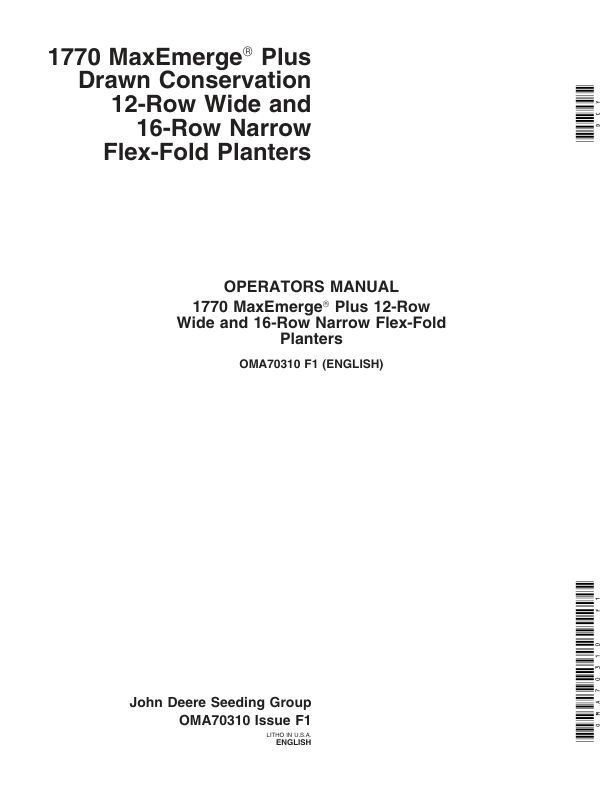 John Deere 1770 Drawn Planters (695101-) Operator’s Manual (OMA70310) Workshop Guide