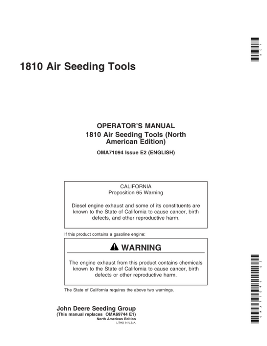 John Deere 1810 Air Seeding Tools Operator’s Manual (OMA71094) Workshop Guide