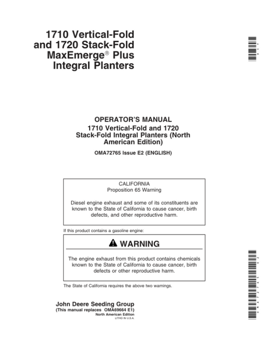 John Deere 1710 & 1720 Integral Planter Operator’s Manual (OMA72765) Workshop Guide