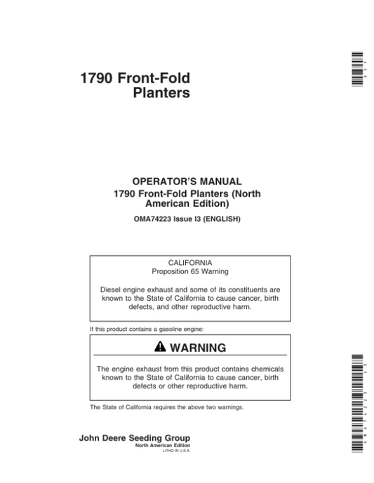 John Deere 1790 Drawn Planters (700101-700999) Operator’s Manual (OMA74223) Workshop Guide