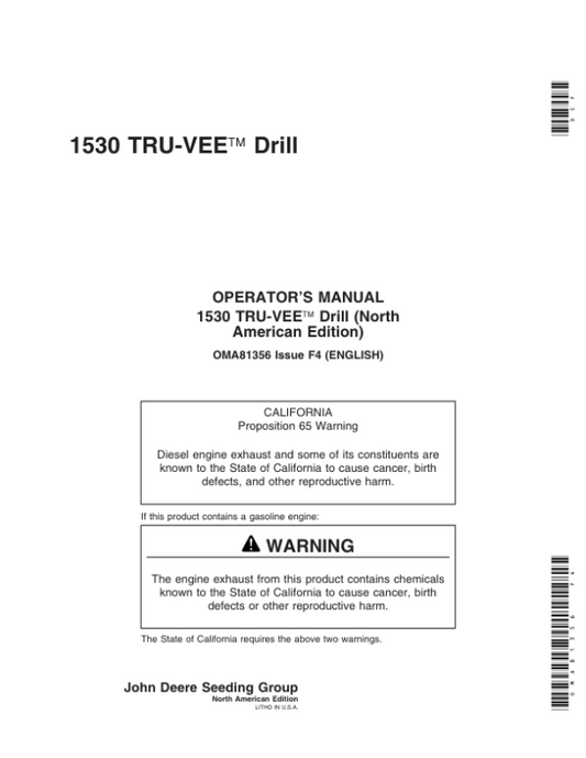 John Deere 1530 Tru-Vee Drill (North America) (710101-Current) Operator’s Manual (OMA81356) Workshop Guide