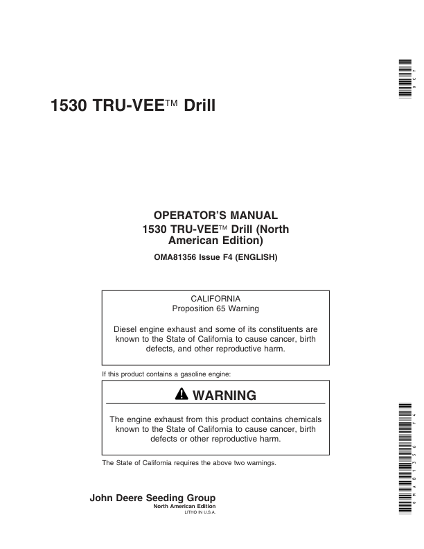 John Deere 1530 Tru-Vee Drill (North America) (710101-Current) Operator’s Manual (OMA81356) Workshop Guide