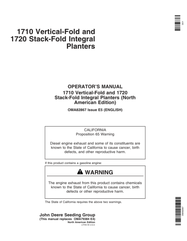 John Deere 1710 & 1720 Integral Planter Operator’s Manual (OMA82867) Workshop Guide