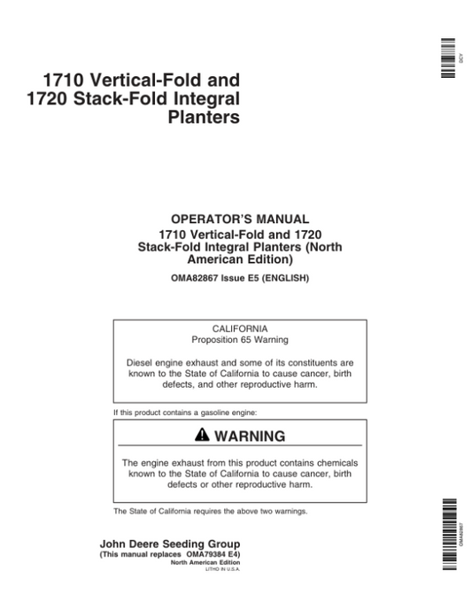 John Deere 1710 & 1720 Integral Planter Operator’s Manual (OMA82867) Workshop Guide